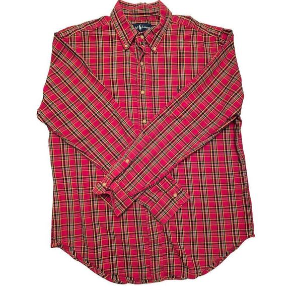 Ralph Lauren Mens Sz L Classic Fit Red Plaid Cotton Button down shirt Button - Picture 1 of 10